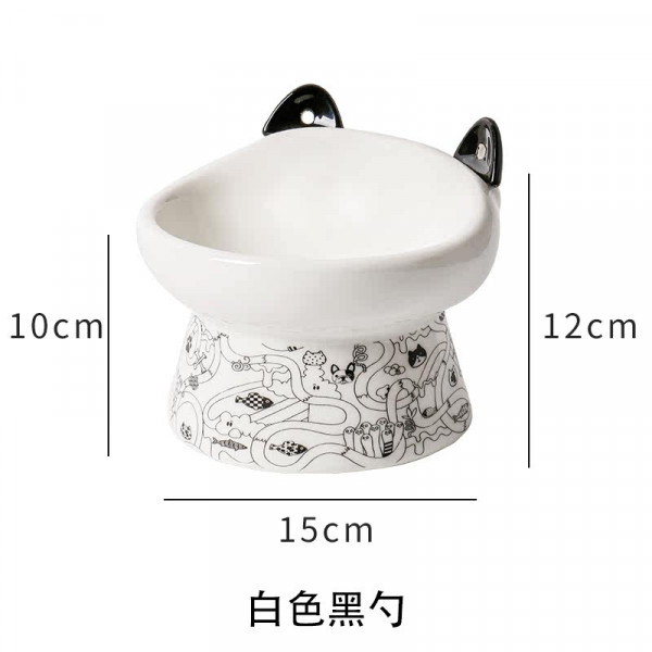 Cat bowl High ceramic anti-upset protection cervical spine double food bowl Dog bowl Pet supplies Cat water bowl Cat food bowl